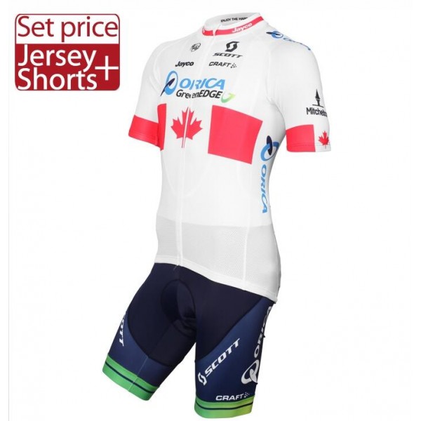 2015 ORICA GREENEDGE Canadian Champion Radbekleidung Radtrikot Kurzarm und Fahrradhosen Kurz WNWR347