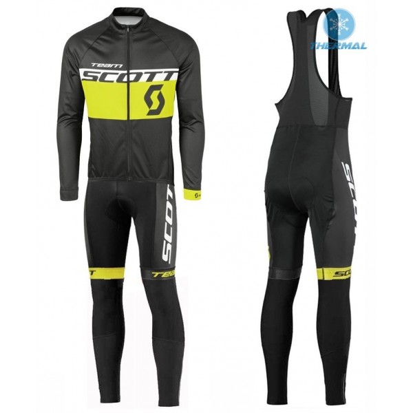 2016 Scott Team Schwarz-Gelb thermisch Fahrradbekleidung Satz Radtrikot Langarm+Lang Trägerhose EBRE456